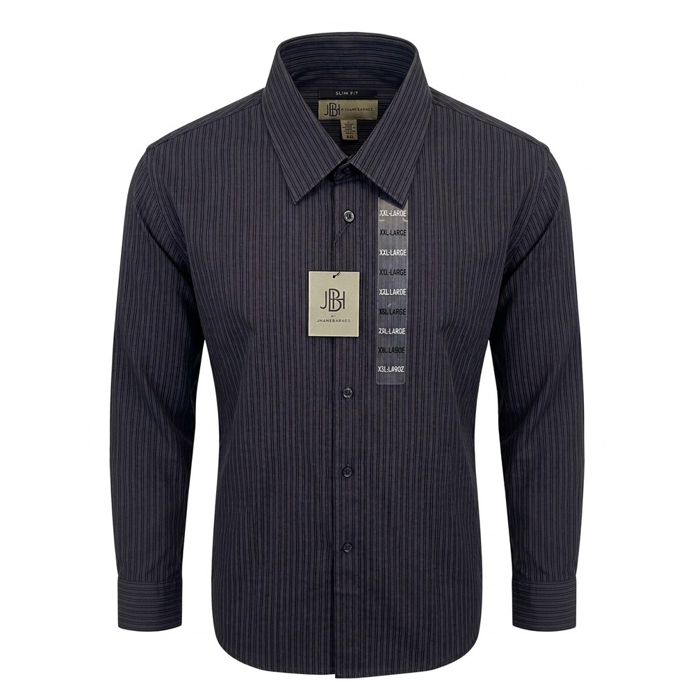Jhane Barnes XXL Slim Fit Pinstripe Button Down Shirt Black Grey 100% Cotton